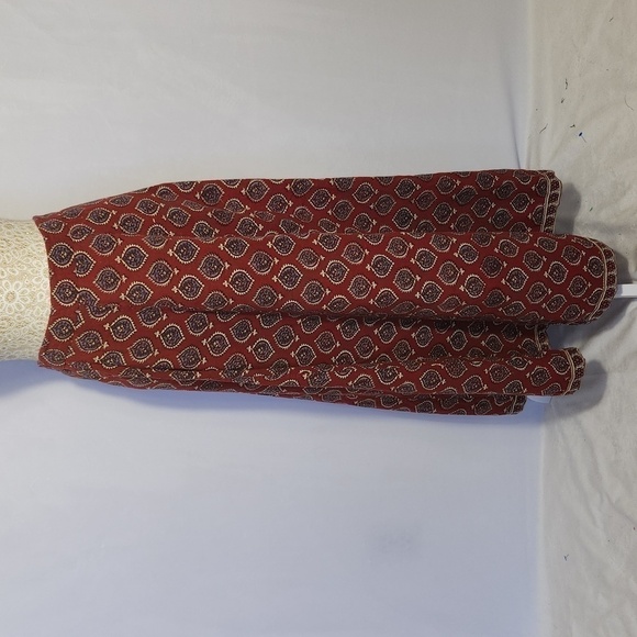 Red White Floral Paisley Print Drawstring Hook Eye A-Line Boho Gypsy Hippi Midi - Picture 1 of 9